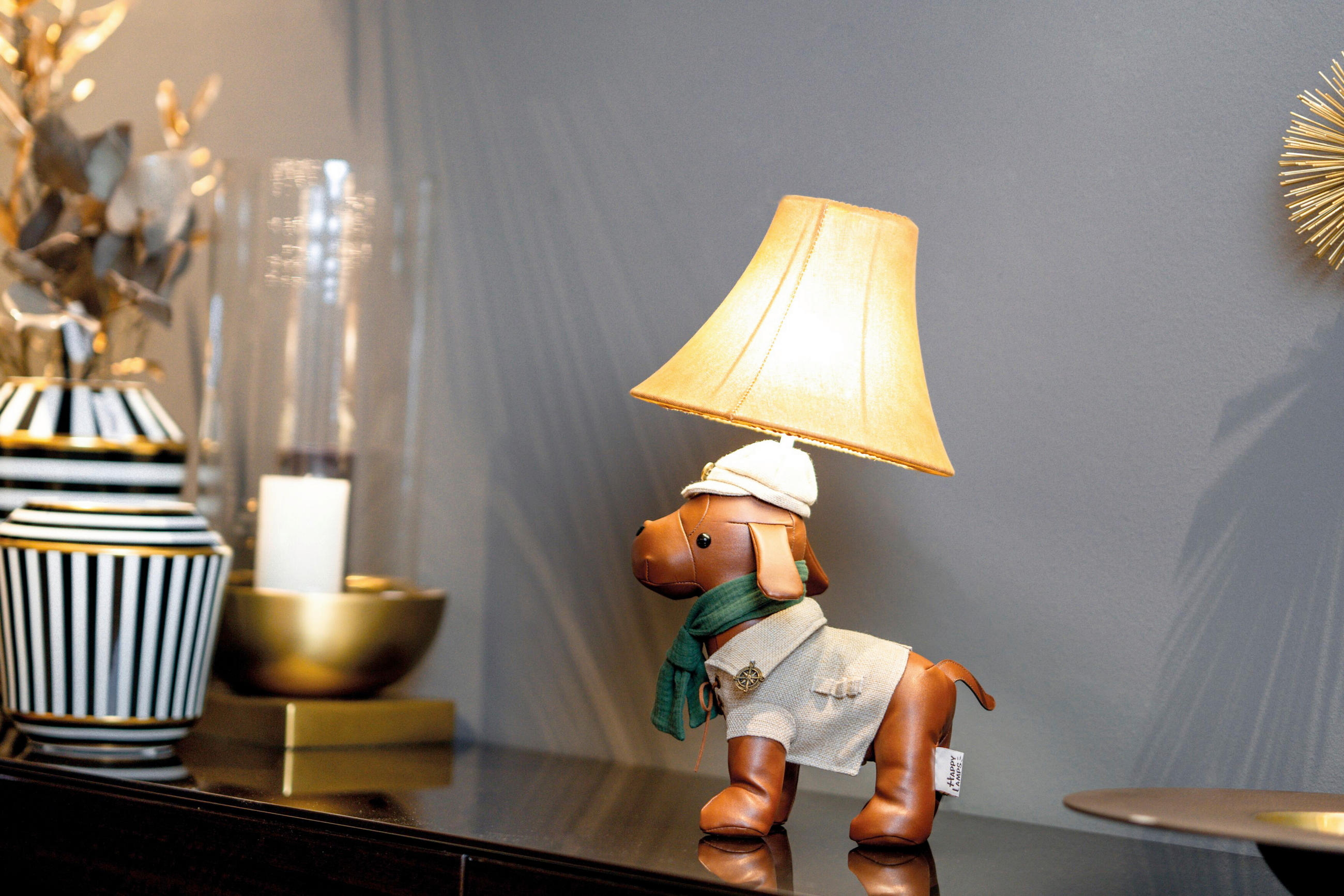 LED-KINDERTISCHLEUCHTE Spike der Jagdhund 26/27/48 cm   - Hellbraun/Weiß, LIFESTYLE, Textil/Metall (26/27/48cm) - Happy Lamps