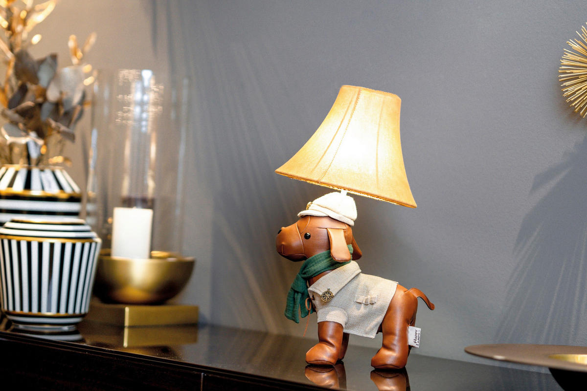 LED-KINDERTISCHLEUCHTE Spike der Jagdhund 26/27/48 cm   - Hellbraun/Weiß, LIFESTYLE, Textil/Metall (26/27/48cm) - Happy Lamps