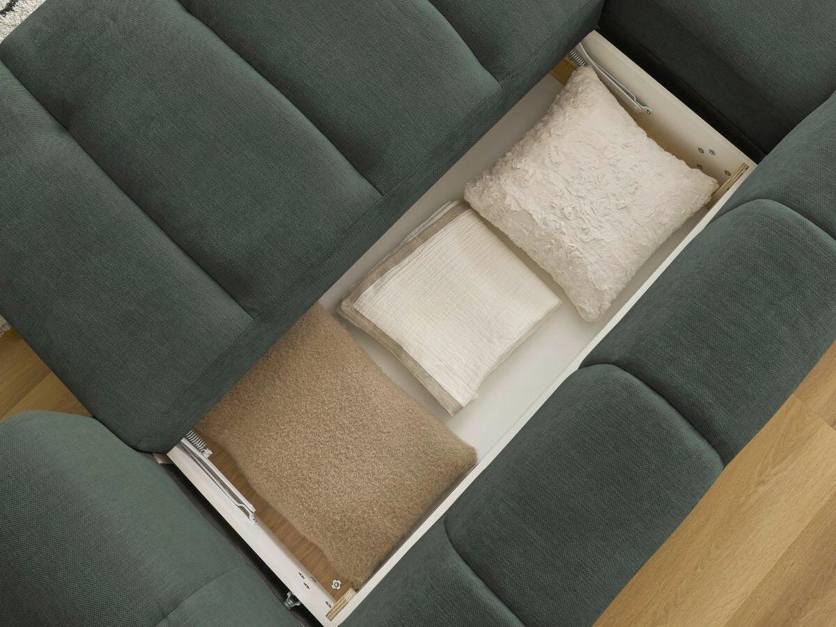 ECKSCHLAFSOFA FUJI Leinenoptik Grün  inkl.  - Schwarz/Grün, MODERN, Kunststoff/Textil (160/292cm)