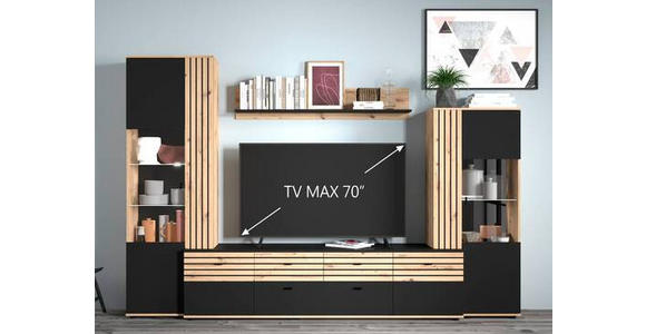 WOHNWAND  in Schwarz, Eiche Artisan  300/199,8/45 cm  - Schwarz/Eiche Artisan, KONVENTIONELL, Glas/Holzwerkstoff (300/199,8/45cm) - Carryhome