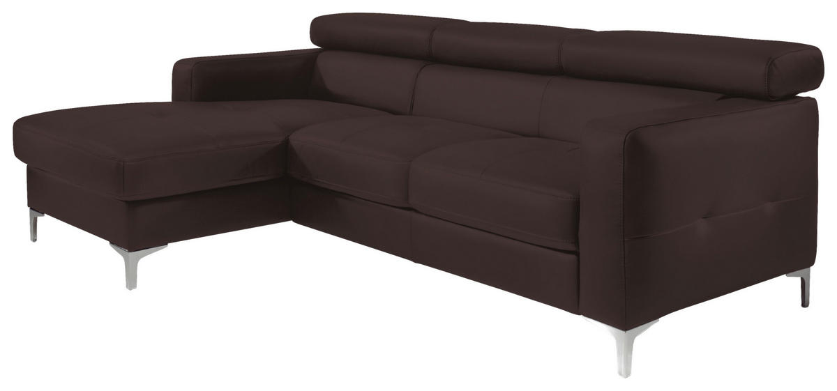 ECKSOFA in Echtleder Dunkelbraun  - Chromfarben/Dunkelbraun, Design, Leder/Metall (169/226cm) - Livetastic