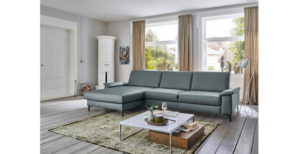 ECKSOFA in Echtleder Blaugrau 176/334 cm - Blaugrau/Schwarz, Design, Leder/Metall (176/334cm) - Dieter Knoll