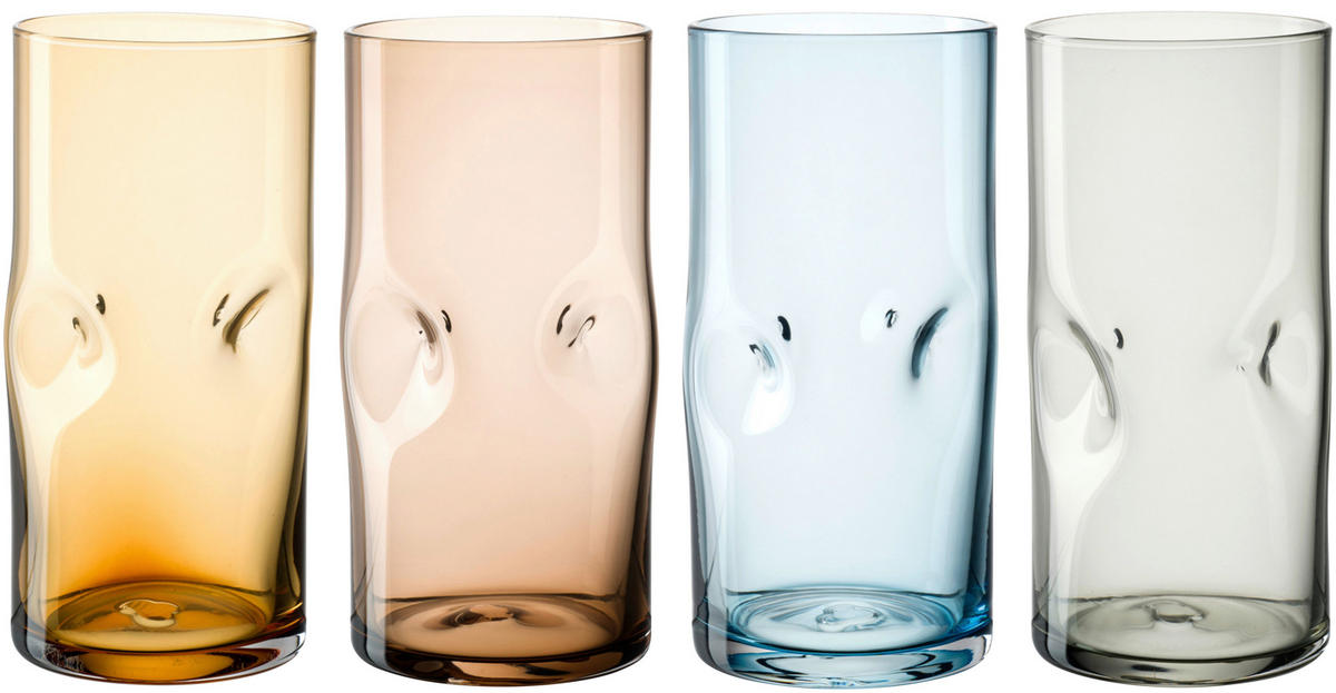 GLÄSERSET Vesuvio 4-teilig  - Blau/Bernsteinfarben, Design, Glas (6,50/13,50/6,50cm) - Leonardo