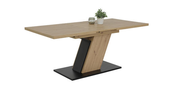 ESSTISCH Schwarz, Eiche Artisan rechteckig ausziehbar - Schwarz/Eiche Artisan, KONVENTIONELL, Holzwerkstoff (140-180/90/76cm) - Carryhome