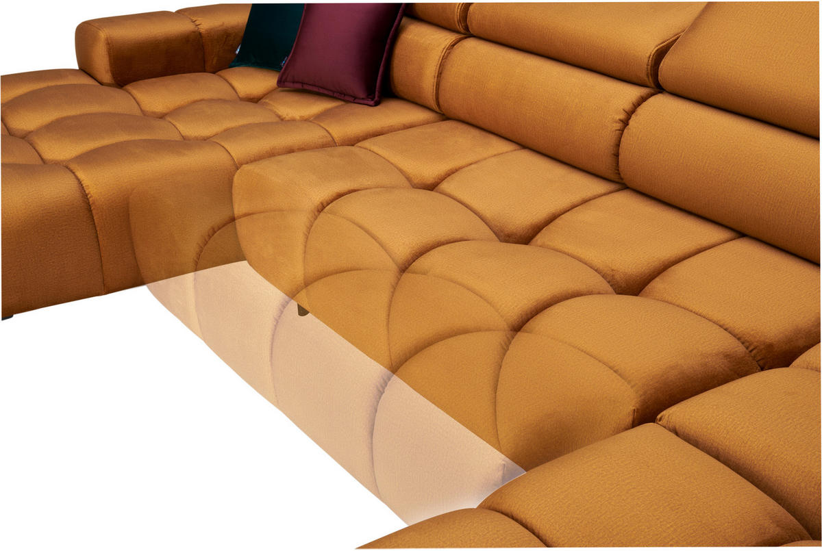 ECKSOFA in Webstoff Currygelb  - Currygelb/Schwarz, Design, Textil/Metall (177/385/216cm) - Welnova