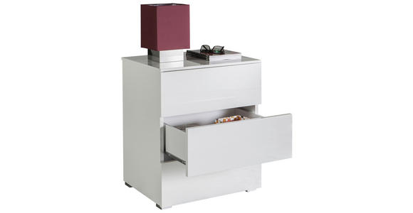 NACHTSCHRANK 55/64/44 cm - Weiß Hochglanz/Silberfarben, Design, Holzwerkstoff (55/64/44cm) - Carryhome