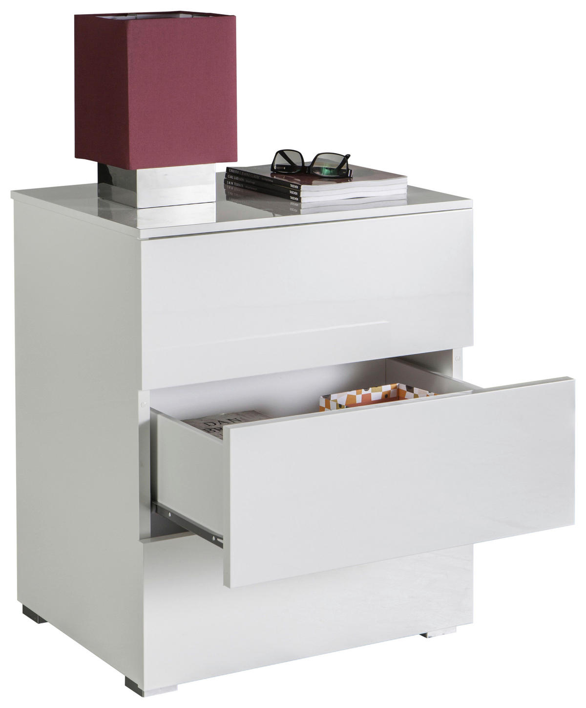 NACHTSCHRANK 55/64/44 cm  - Weiß Hochglanz/Silberfarben, Design, Holzwerkstoff (55/64/44cm) - Carryhome