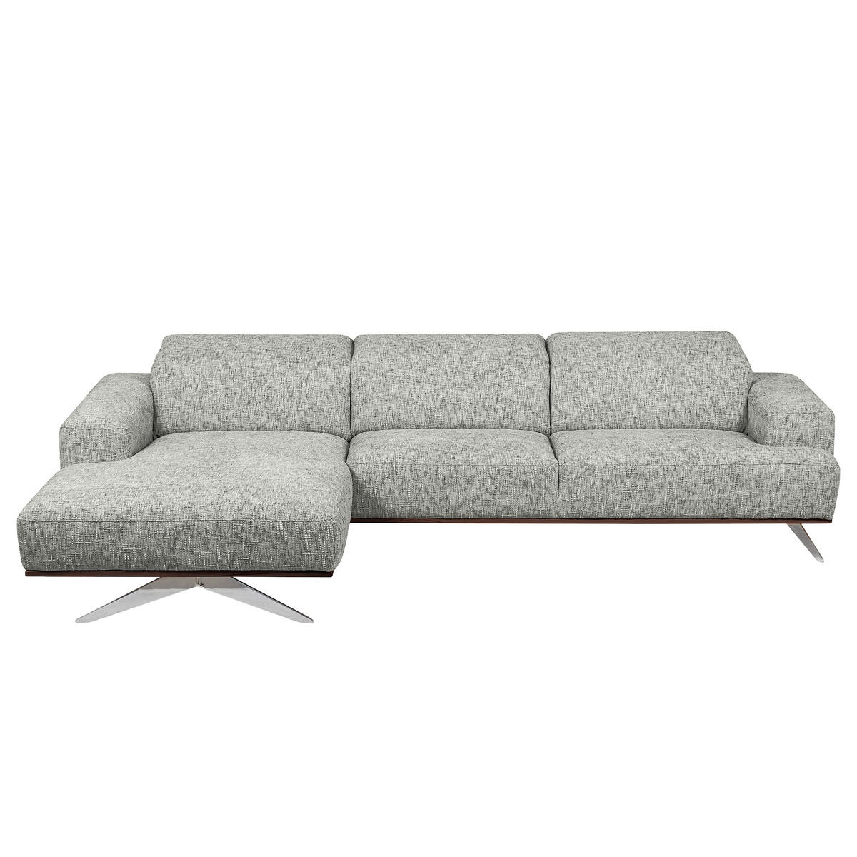 ECKSOFA PORTLAND Grau Struktur Kopfteilverstellung  - Chromfarben/Dunkelbraun, Design, Holz/Textil (187/295cm) - Livetastic