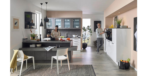 EINBAUKÜCHE - Weiß Hochglanz/Grau, Design, Holzwerkstoff - Dieter Knoll
