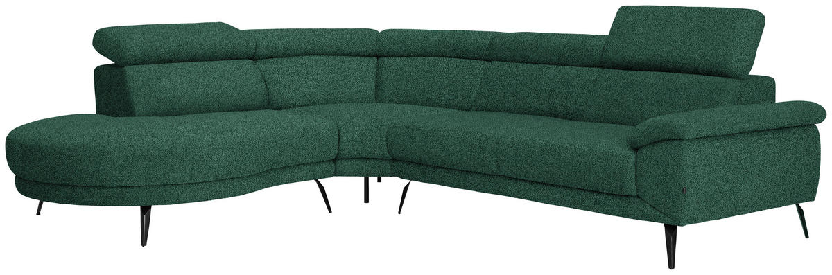 ECKSOFA in Velours Grün  264/299 cm  - Schwarz/Grün, Design, Textil/Metall (264/299cm) - Novel