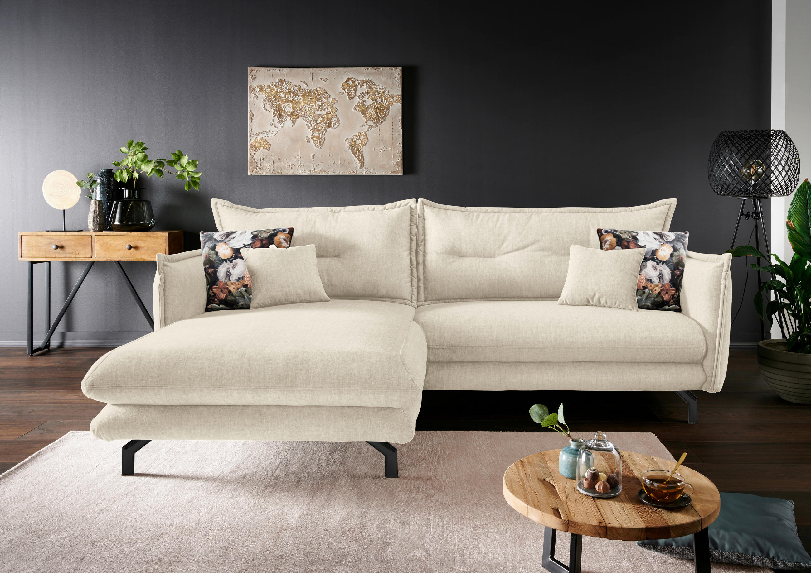 Thumbnail - Livetastic Ecksofa, Beige, Textil, 4-Sitzer, Füllung: Schaumstoff, L-Form, Ottomane links, 255x180 cm, Made in EU, Rücke...