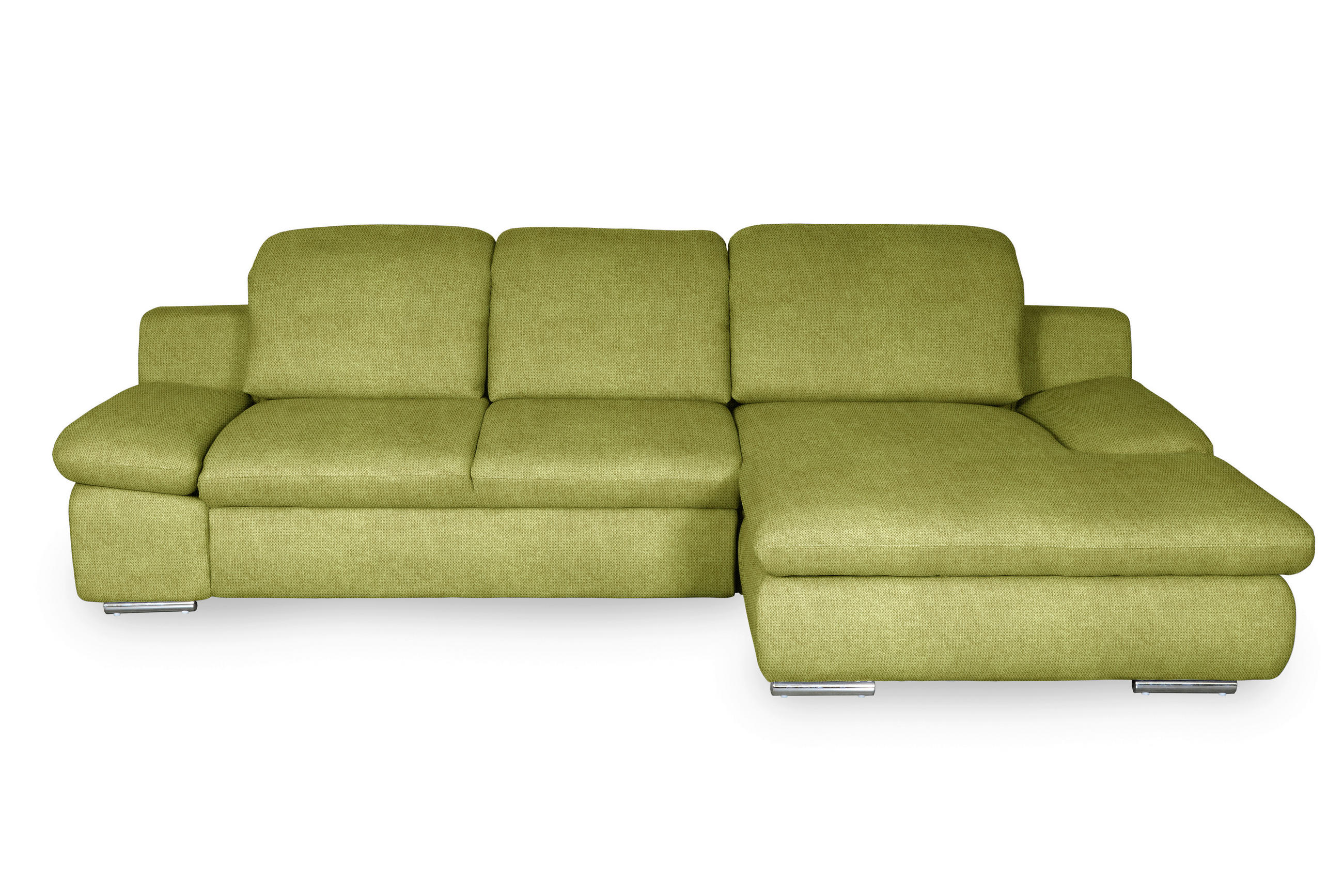ECKSOFA Grün Chenille Rücken echt, Armteilverstellung, Kopfteilverstellung, Kopfstütze  - Chromfarben/Grün, Design, Textil/Metall (286/165cm) - Livetastic
