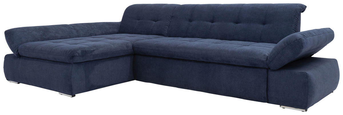 ECKSOFA Dunkelblau Mikrofaser  - Chromfarben/Dunkelblau, KONVENTIONELL, Textil/Metall (172/300cm) - MID.YOU