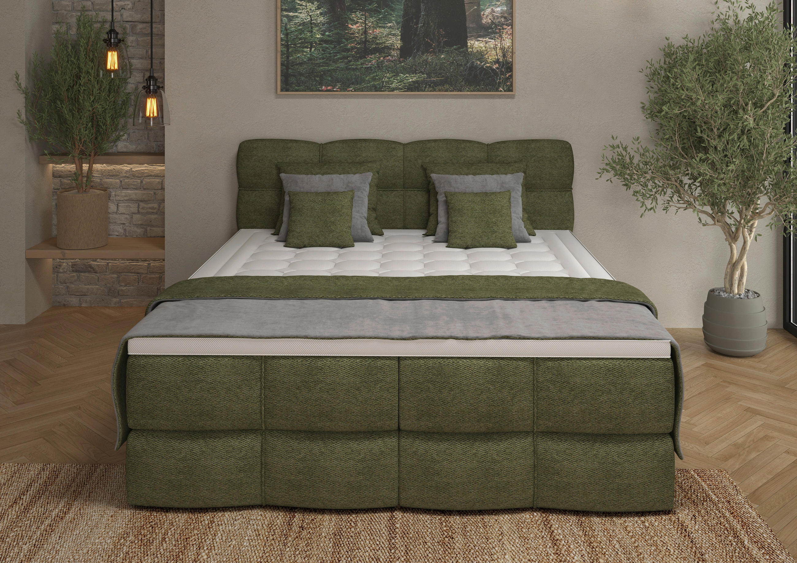 BOXSPRINGBETT 180/200 cm,  in Grün, gepolstertes Kopfteil, Bettkasten, Topper, Matratzen, H3 + H3 = fest  - Schwarz/Grün, Design, Kunststoff/Textil (180/200cm) - Chameo