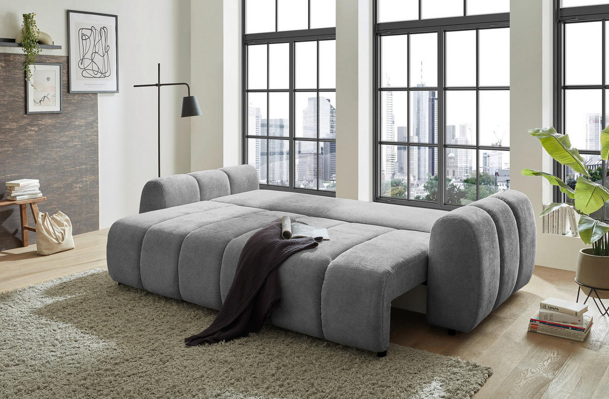 SCHLAFSOFA in Webstoff Grau  - Schwarz/Grau, Design, Kunststoff/Textil (256/76/112cm) - MID.YOU