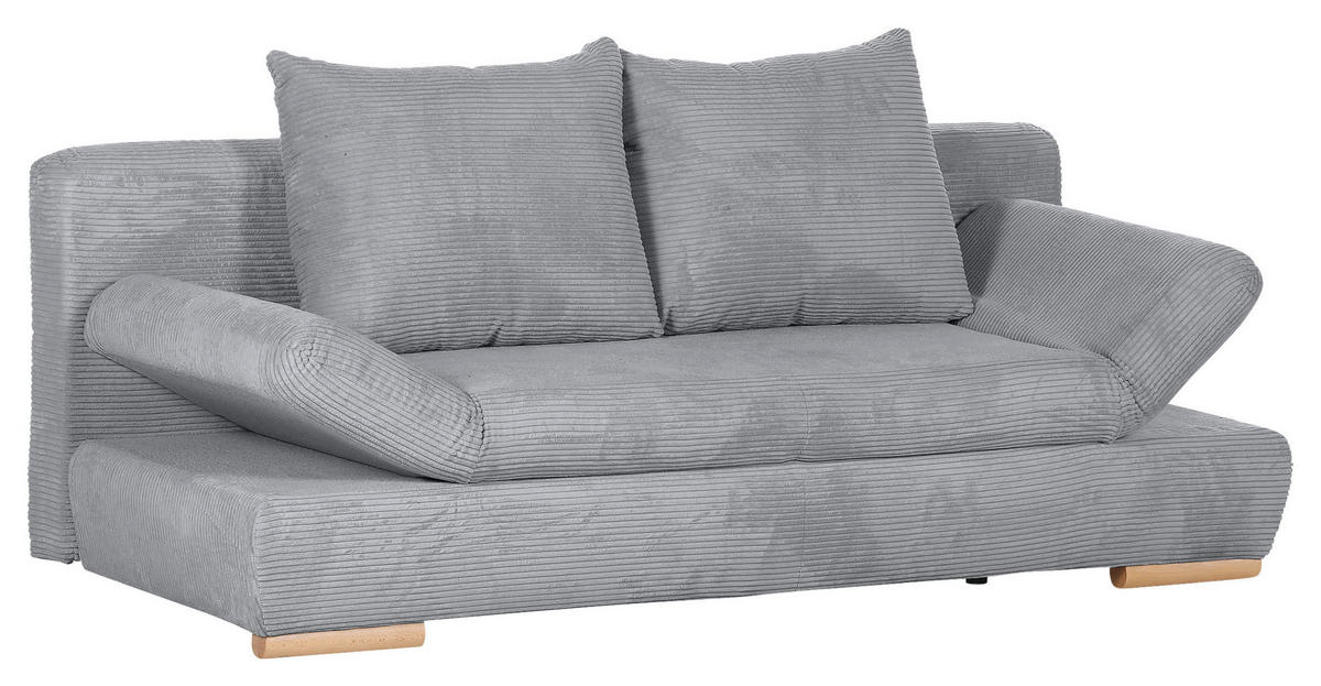 SCHLAFSOFA Cord Hellgrau  - Hellgrau/Naturfarben, KONVENTIONELL, Holz/Textil (200/75/92cm) - home24