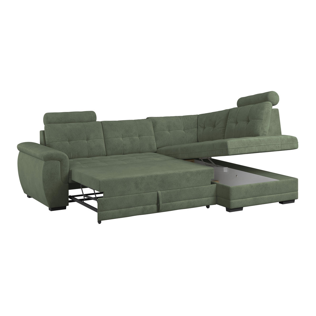 ECKSOFA FALCO NEW Grün Mikrofaser, Struktur Bettkasten, Kopfstütze  - Schwarz/Grün, KONVENTIONELL, Kunststoff/Textil (251/183cm) - MID.YOU
