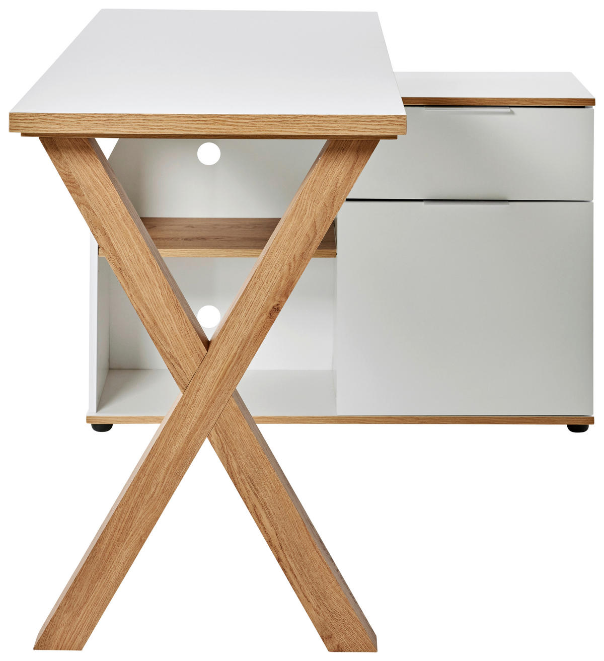 ECKSCHREIBTISCH 140/95/76 cm  in Weiss, Eichefarben  - Weiss/Eichefarben, Modern, Holzwerkstoff/Metall (140/95/76cm) - Livetastic