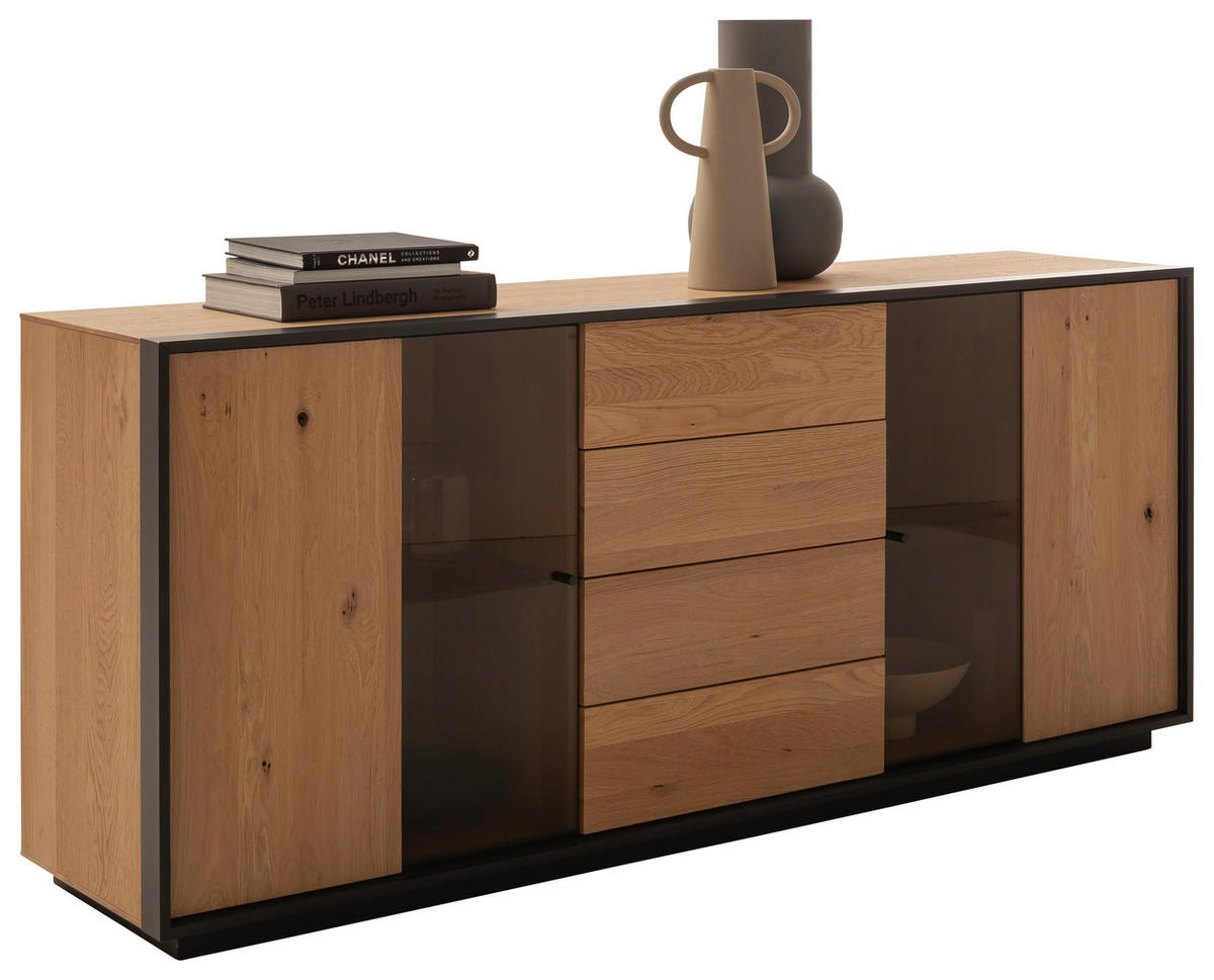 SIDEBOARD Eichefarben  192/82/45 cm  - Eichefarben/Anthrazit, Design, Glas/Holz (192/82/45cm) - Schöner Wohnen