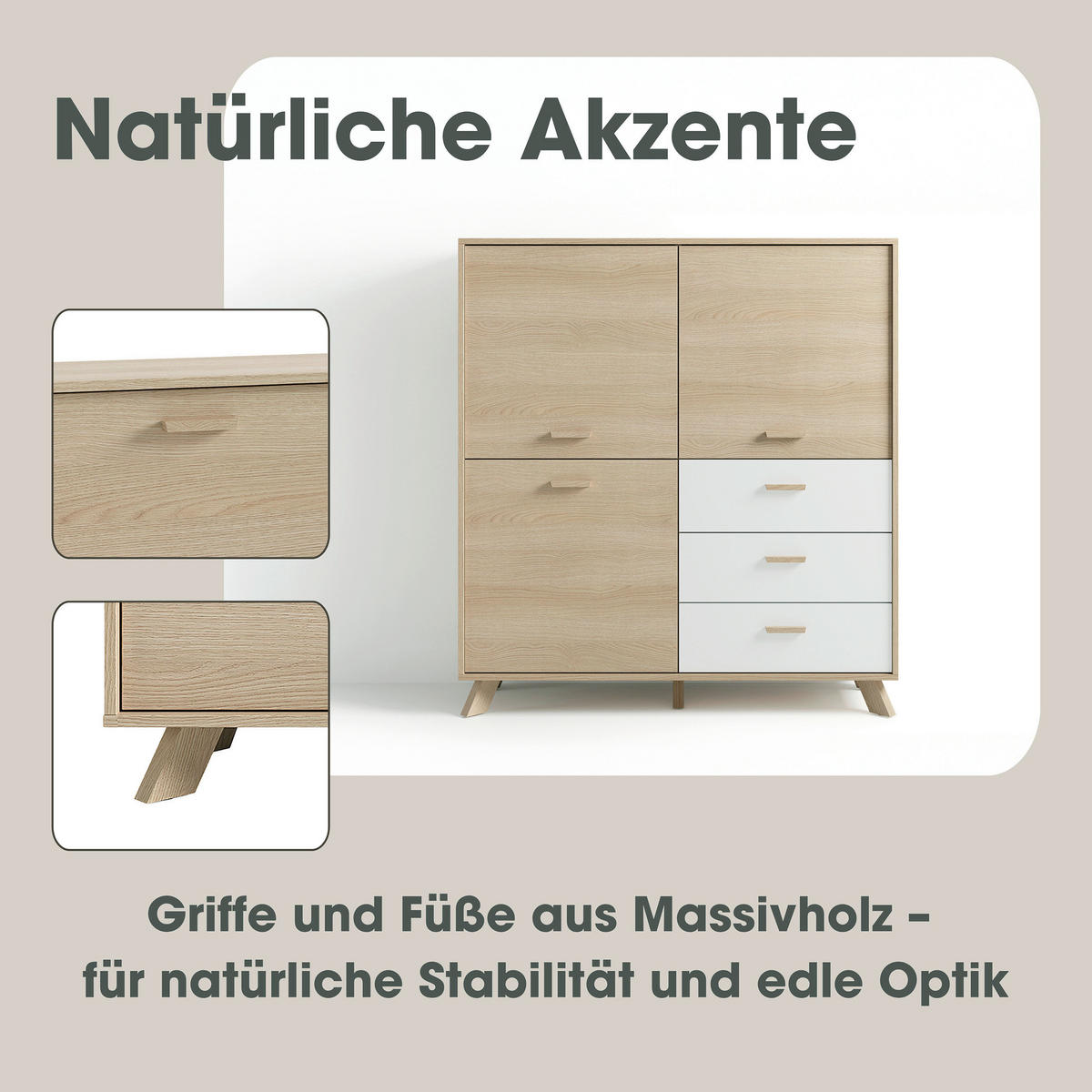 HIGHBOARD  in 120/131/36,5 cm  - Eiche Bianco/Eichefarben, Design, Holz/Holzwerkstoff (120/131/36,5cm) - MID.YOU