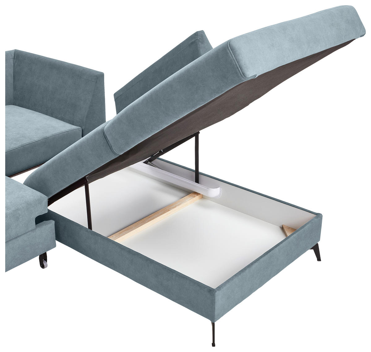 ECKSOFA in Chenille Hellblau  - Schwarz/Hellblau, Konventionell, Textil/Metall (275/257cm) - MID.YOU