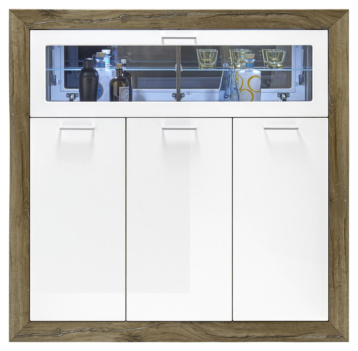 BARSCHRANK Dunkelbraun, Weiß Hochglanz  - Weiß Hochglanz/Dunkelbraun, KONVENTIONELL, Glas/Holzwerkstoff (134/134/46cm) - MID.YOU