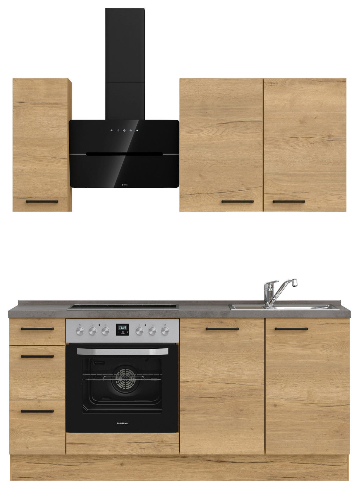 KUHINJSKI BLOK BREZ APARATOV - črna/barve hrasta, Moderno, kovina/leseni material (180cm) - Celina Home