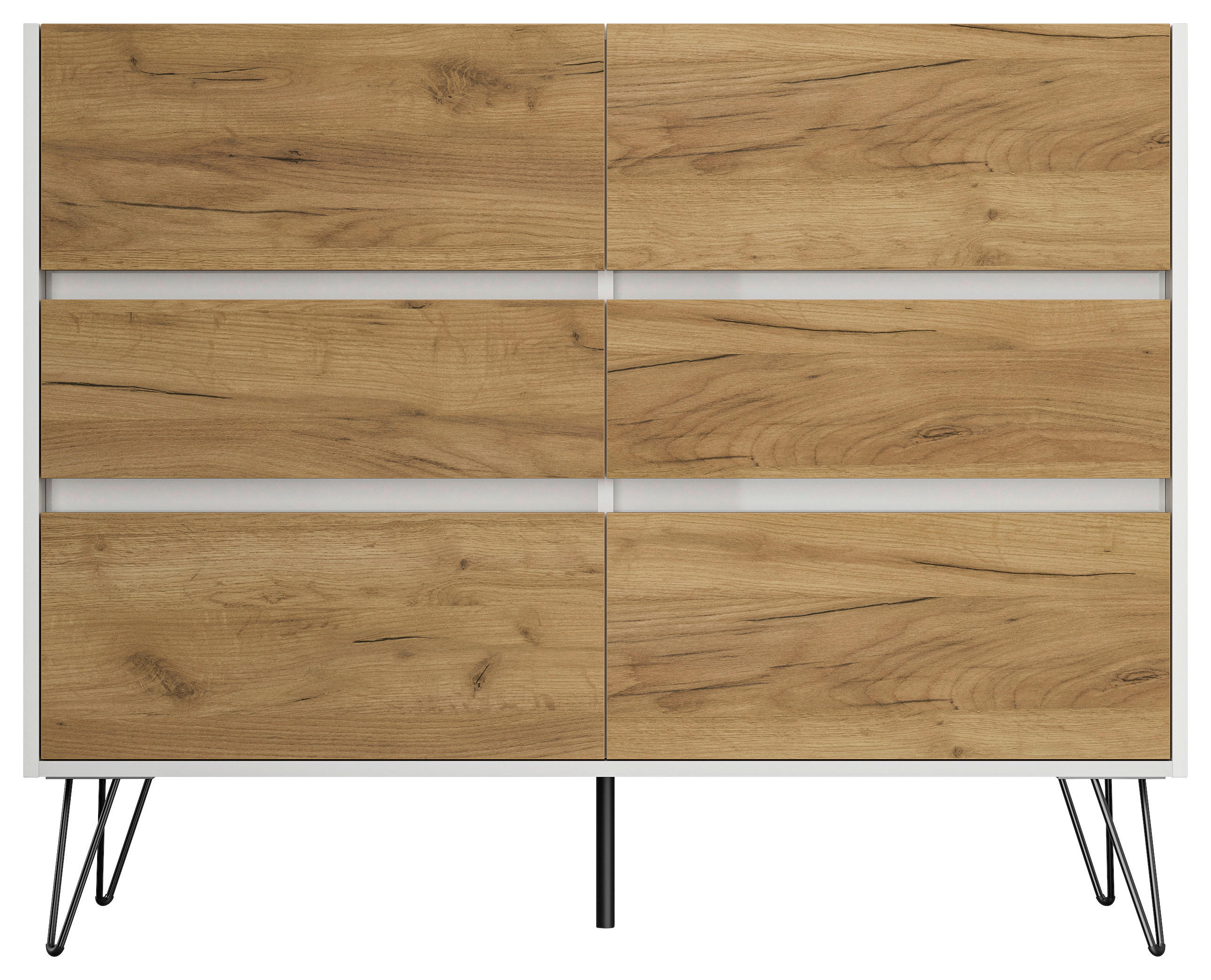 SIDEBOARD Posseik Industrial 120/93,6/42 cm 6 Schublade(n)  - Eichefarben/Weiß Hochglanz, Design, Holzwerkstoff/Metall (120/93,6/42cm) - P & B