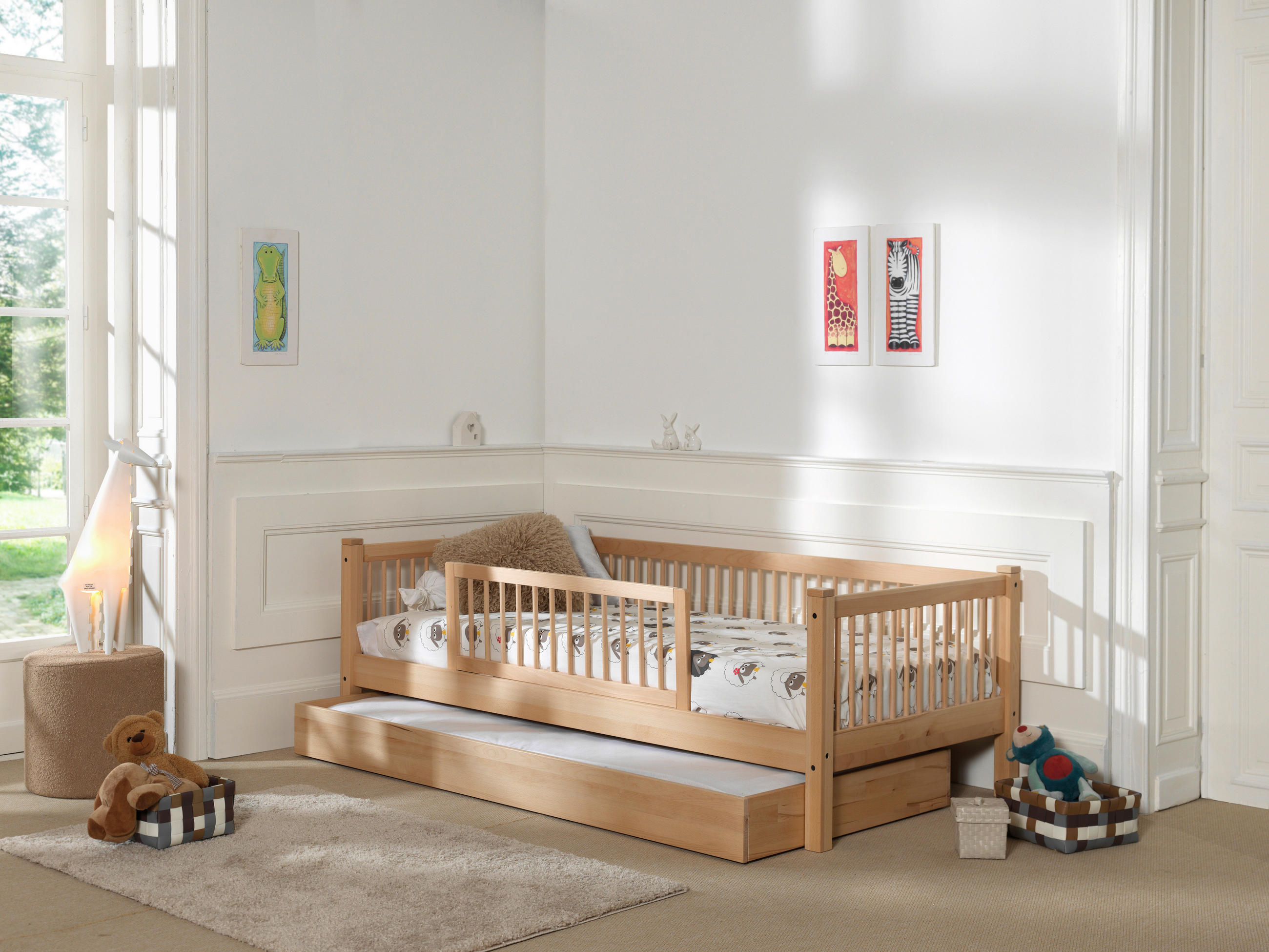AUSZIEHBETT 90/200 cm,  in Buchefarben, Rollrost, Bettschublade, Absturzsicherung  - Buchefarben, MODERN, Holz (90/200cm) - Vipack