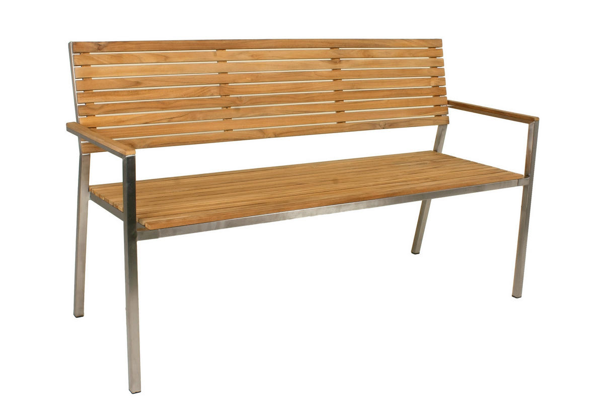 GARTENBANK 144/86/55 cm Teakholz  Edelstahl  - Silberfarben/Teakfarben, Basics, Holz/Metall (144/86/55cm) - Gardenson