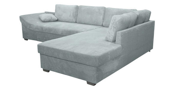 ECKSOFA Hellgrau Cord Zierkissen, Rückenkissen, Schlaffunktion, Rücken echt, Liegefläche im Originalstoff  - Silberfarben/Hellgrau, KONVENTIONELL, Holz/Textil (298/202cm) - Carryhome
