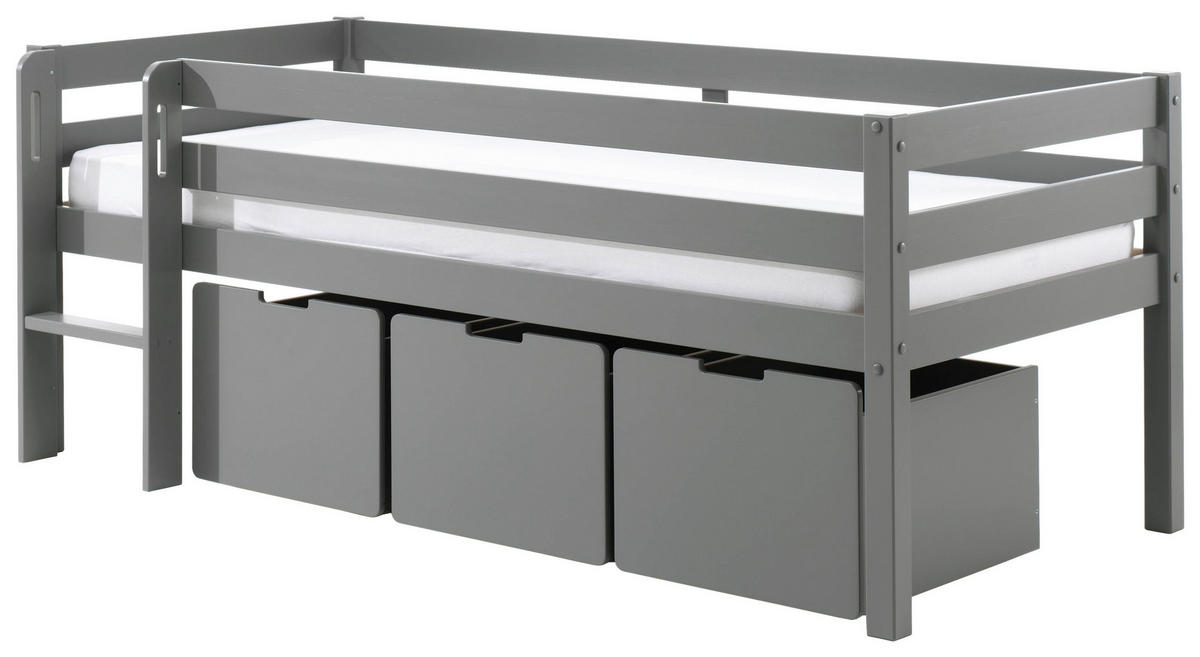 SPIELBETT Bettschublade, Absturzsicherung, Leiter, Rollrost 90/200 cm  in Grau  - Grau, MODERN, Holz/Holzwerkstoff (90/200cm) - MID.YOU