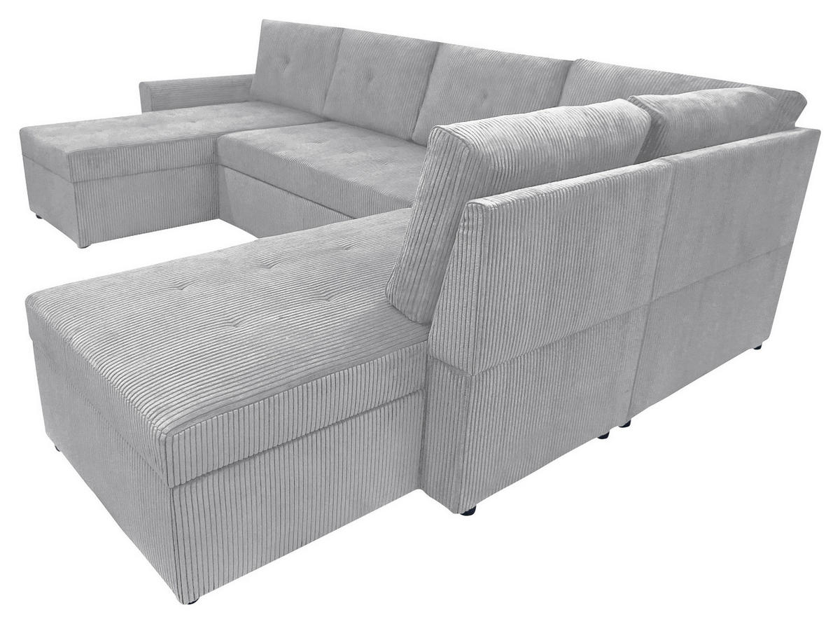 WOHNLANDSCHAFT in Cord Hellgrau  - Hellgrau/Schwarz, Design, Kunststoff/Textil (155/297/212cm) - MID.YOU