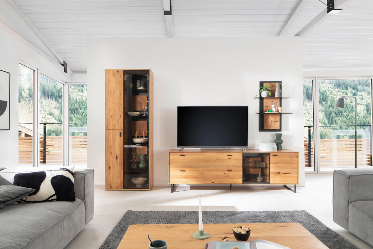 WANDREGAL 60/91/26 cm  - Wildeiche/Anthrazit, Design, Glas/Holz (60/91/26cm) - MID.YOU