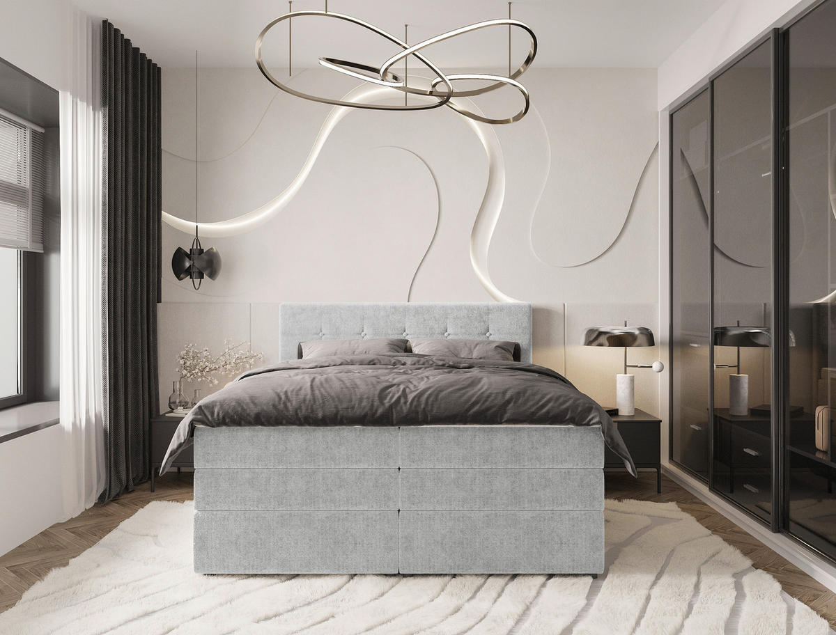 BOXSPRINGBETT 180/200 cm  in Hellgrau  - Hellgrau/Schwarz, Konventionell, Kunststoff/Textil (180/200cm) - Carryhome
