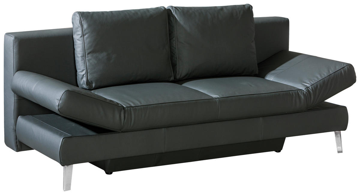SCHLAFSOFA Anthrazit Echtleder  - Chromfarben/Anthrazit, KONVENTIONELL, Leder/Metall (200/85/90cm) - Novel