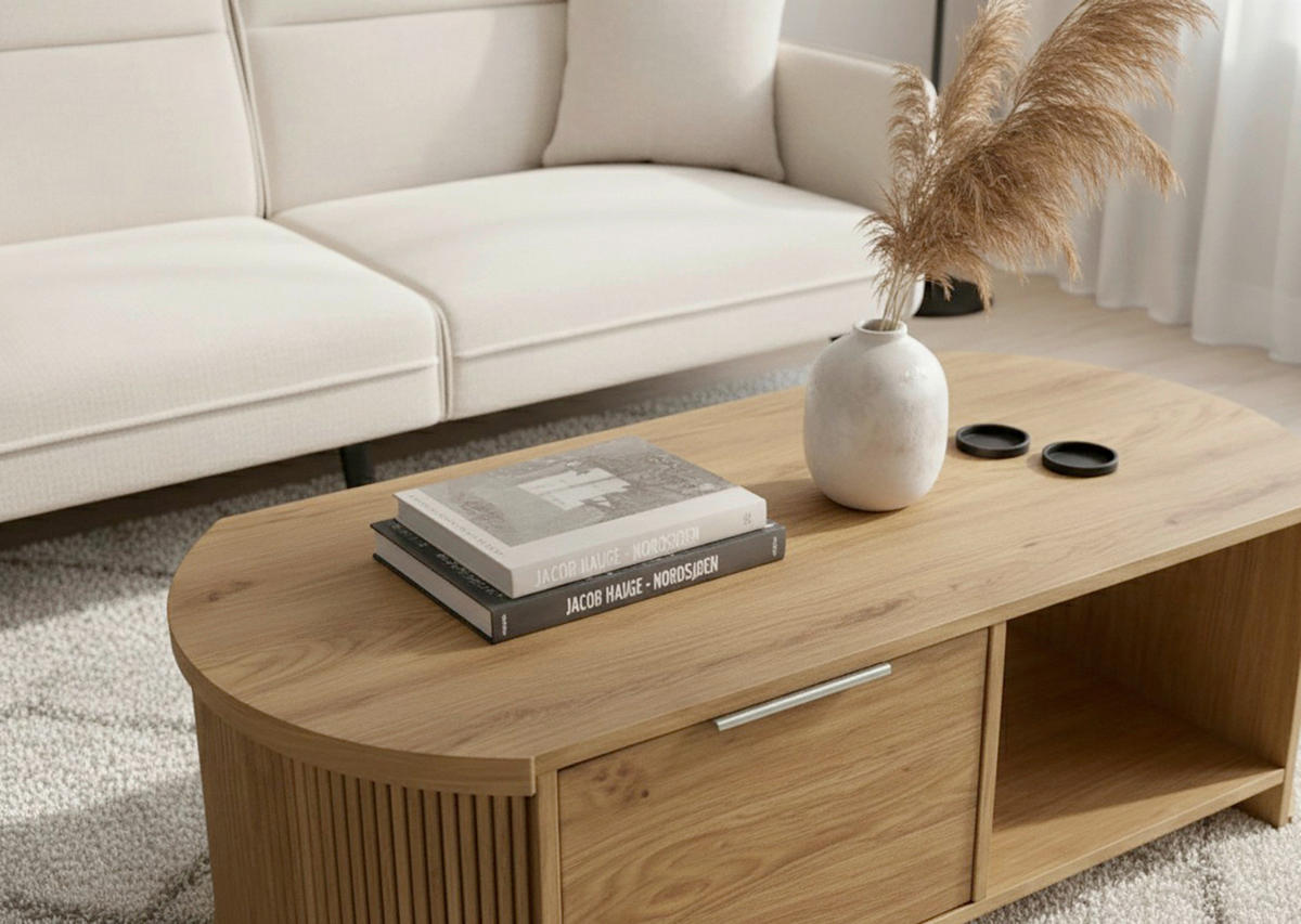 COUCHTISCH Eichefarben  - Eichefarben/Alufarben, KONVENTIONELL, Holzwerkstoff/Metall (110/55/35,5cm) - MID.YOU