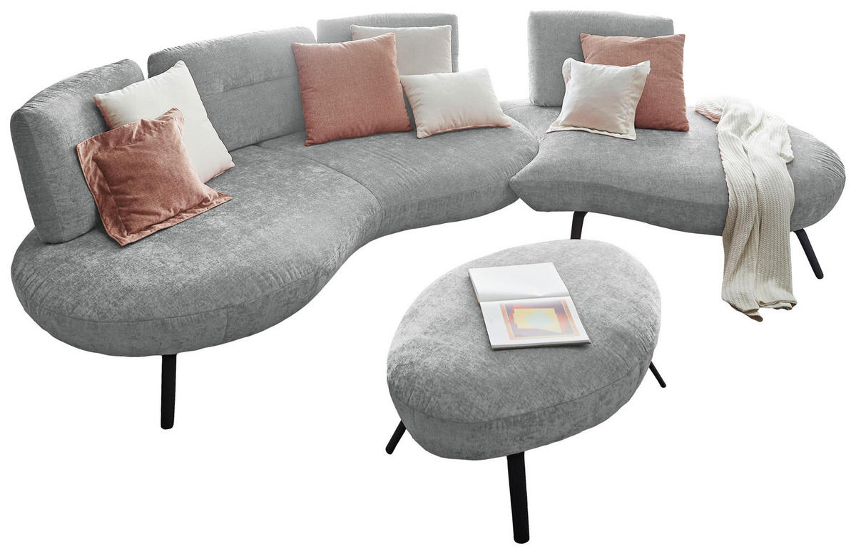 BIGSOFA Flachgewebe Hellgrau  - Hellgrau/Schwarz, Design, Textil/Metall (456/93/138cm) - Moderano