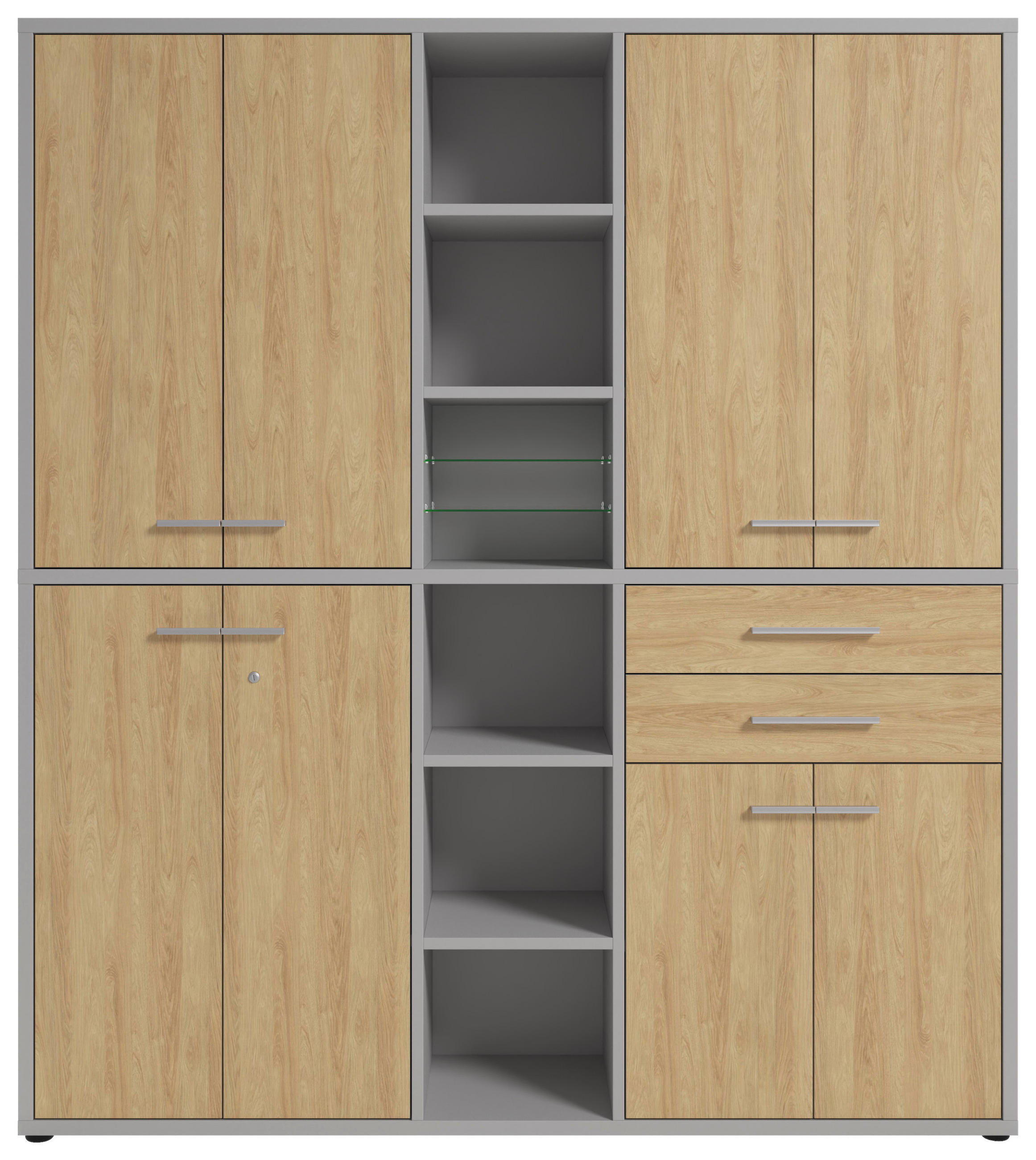 AKTENSCHRANK Eiche Hellgrau, Hickory  - Hellgrau/Hickory, MODERN, Glas/Holz (191,1/215,4/40cm) - Novel