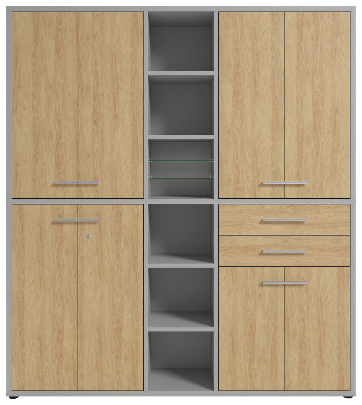AKTENSCHRANK Eiche Hellgrau, Hickory  - Hellgrau/Hickory, MODERN, Glas/Holz (191,1/215,4/40cm) - Novel