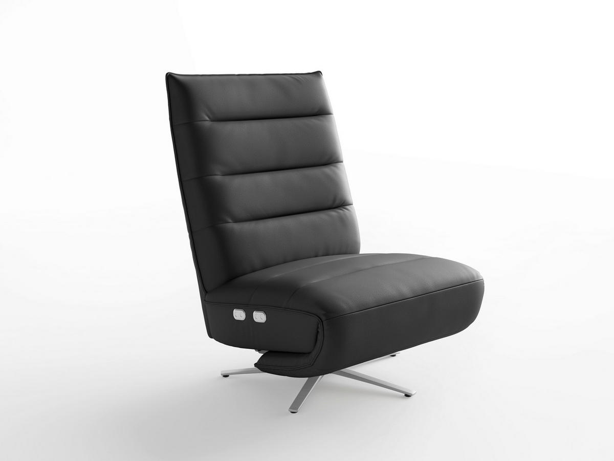 RELAXSESSEL Leder Schwarz  - Silberfarben/Schwarz, Basics, Leder/Metall (80/109/98cm) - Sit & More