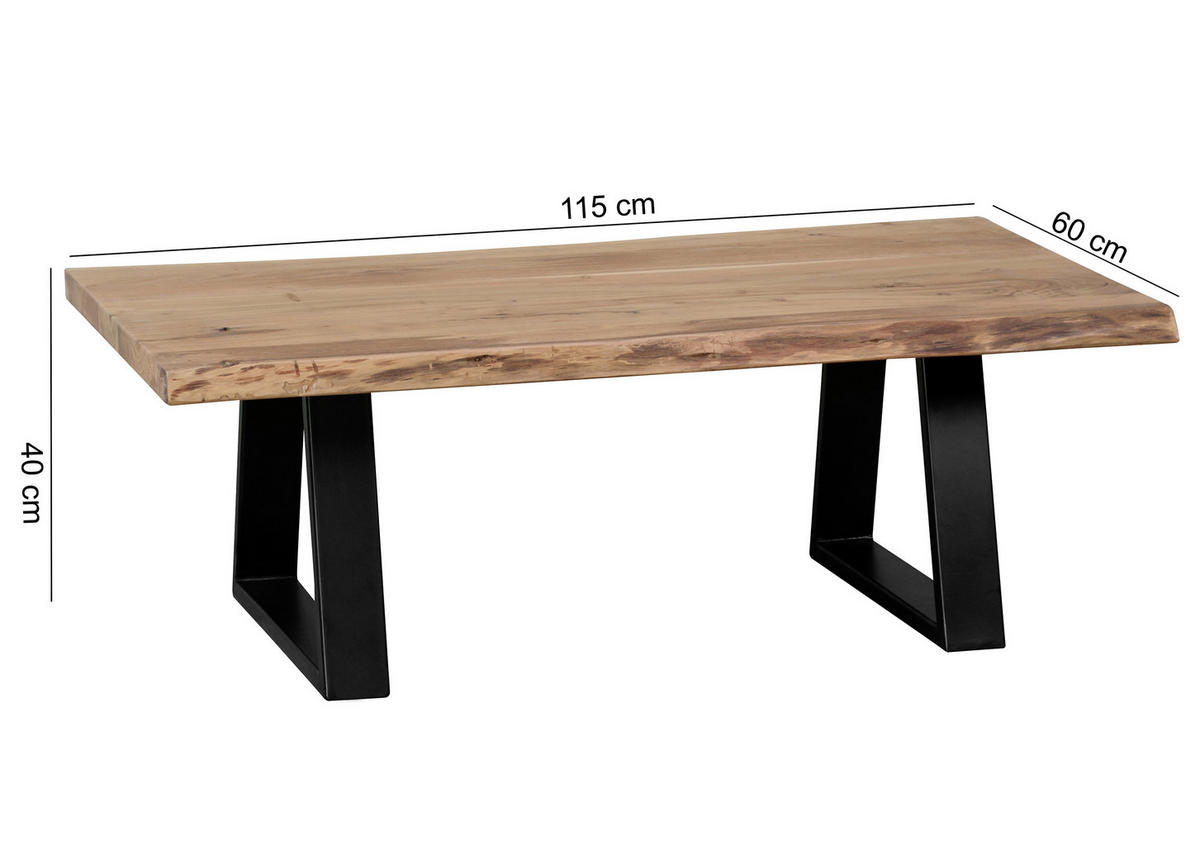 DOHÁNYZÓASZTAL fa 115/60/40 cm   - akácia színű/fekete, Design, fa/fém (115/60/40cm) - MID.YOU