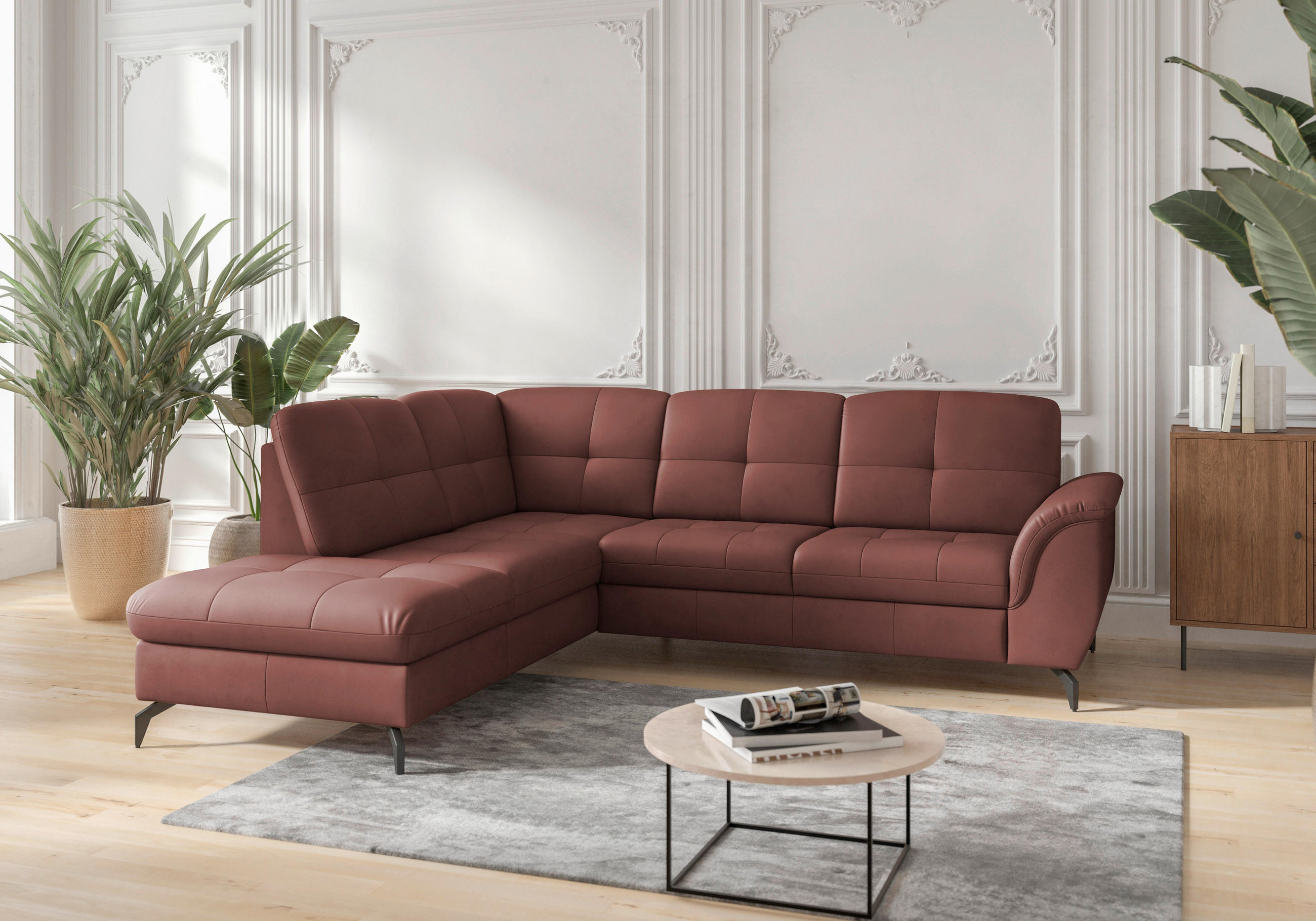 ECKSOFA in Vliesstoff Kombination Echtleder/Stoff Rotbraun  212/244 cm  - Rotbraun/Schwarz, MODERN, Leder/Textil (212/244cm) - Sit & More