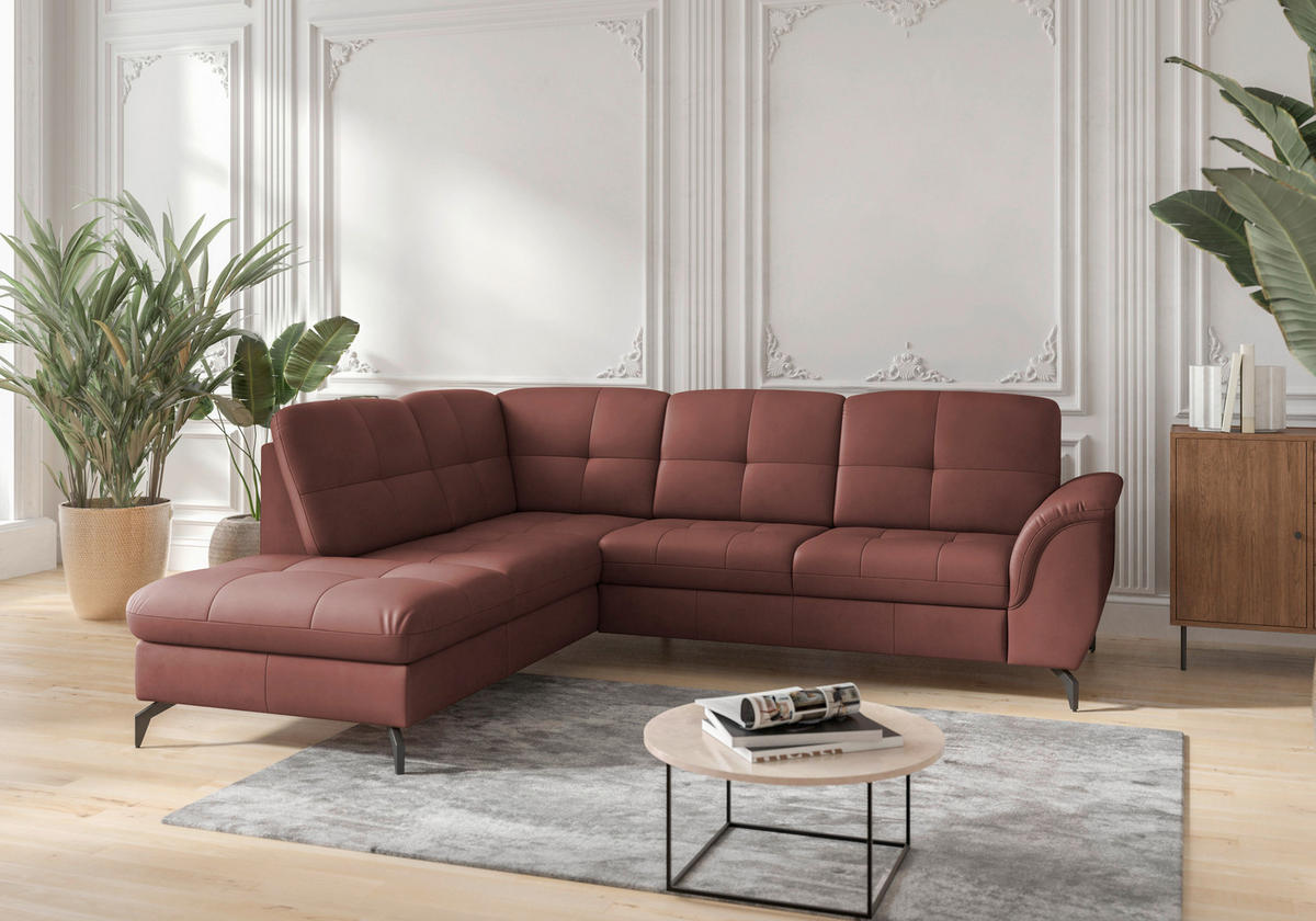 ECKSOFA in Vliesstoff Kombination Echtleder/Stoff Rotbraun  212/244 cm  - Rotbraun/Schwarz, MODERN, Leder/Textil (212/244cm) - Sit & More