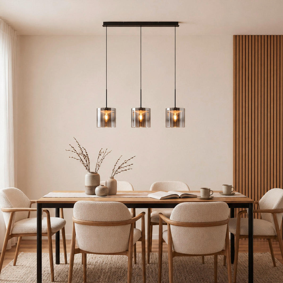 LED FÜGGŐLÁMPA 100/20/180 cm  - fekete, Design, üveg/fém (100/20/180cm) - Dieter Knoll