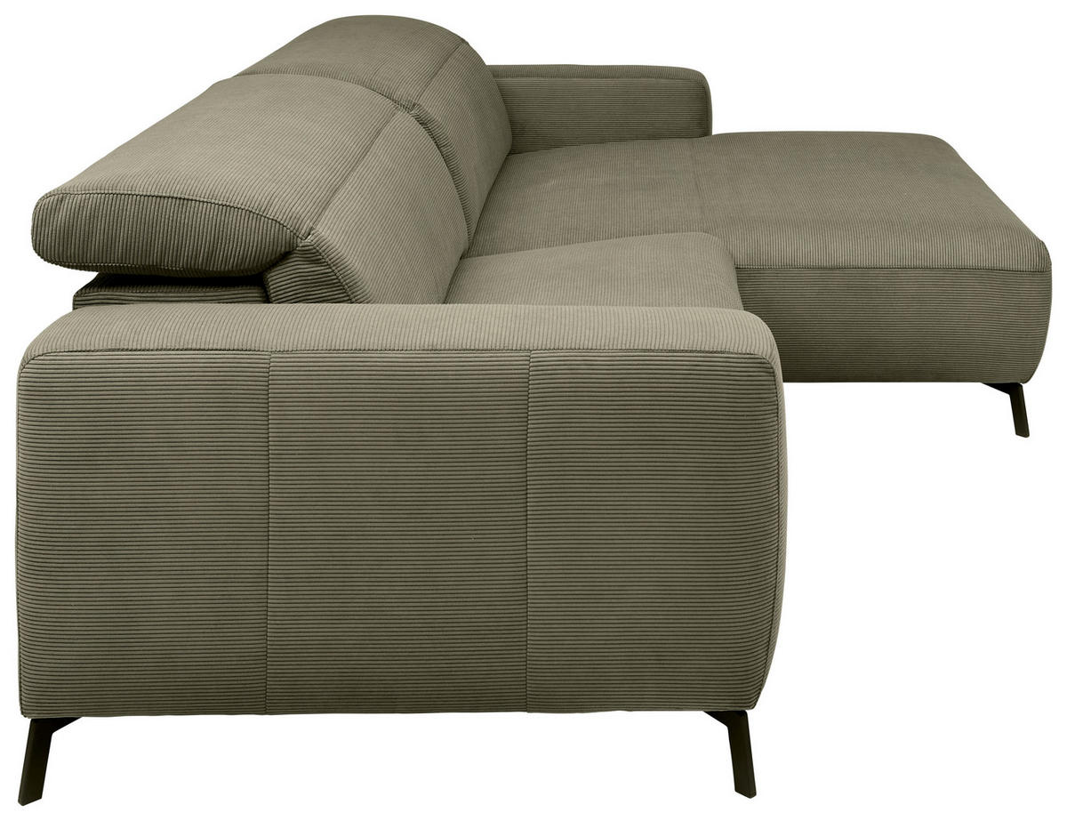 ECKSOFA in Feincord Olivgrün  - Schwarz/Olivgrün, Design, Textil/Metall (294/172-177cm) - Pure Home Lifestyle