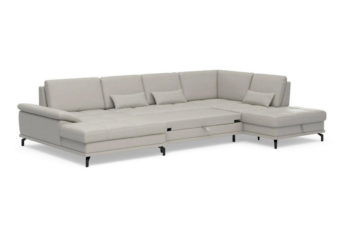 WOHNLANDSCHAFT COSTELLO E Hellgrau Echtleder  - Hellgrau/Schwarz, Basics, Leder/Metall (176/363/223cm) - Sit & More
