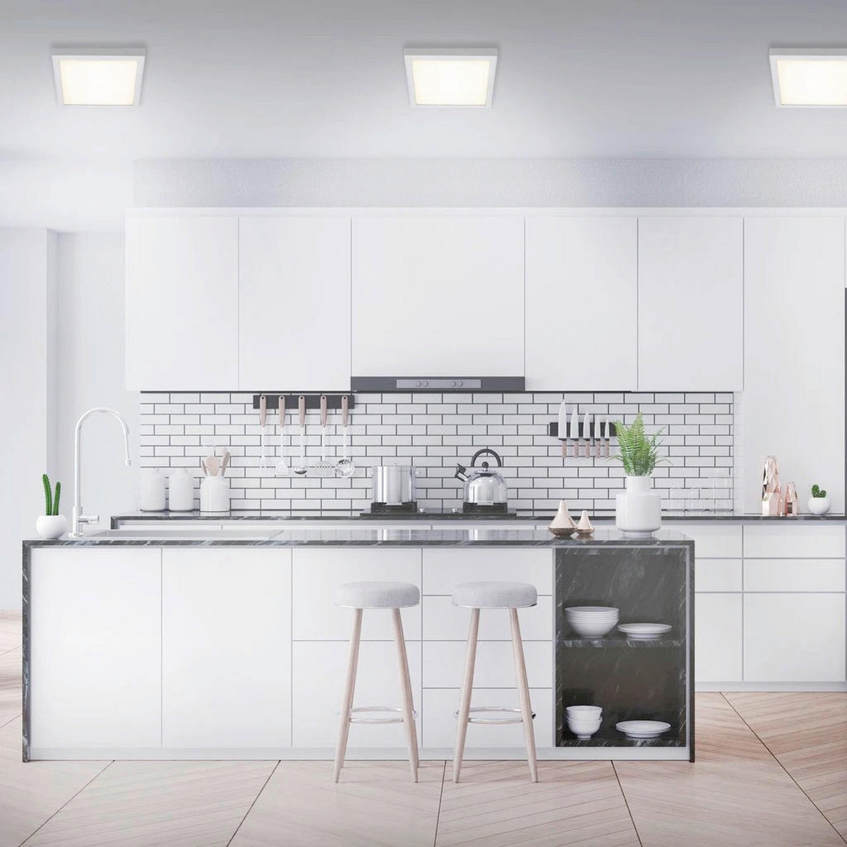 AUFBAULEUCHTE 30/30/3,2 cm   - Chromfarben/Weiß, Design, Kunststoff/Metall (30/30/3,2cm) - Globo