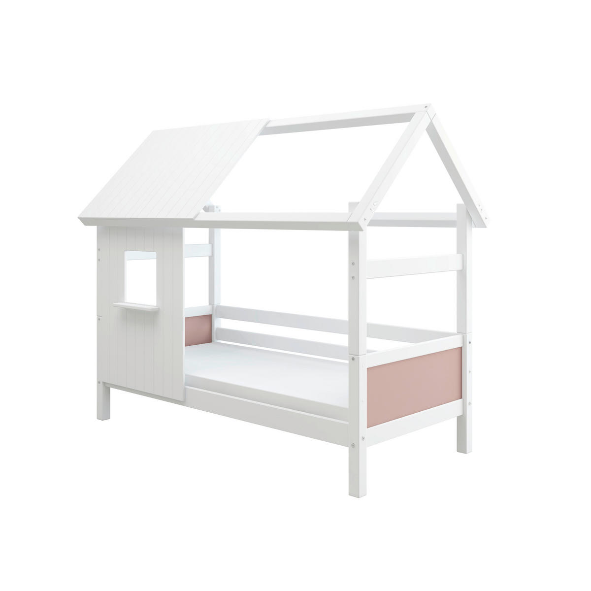HAUSBETT 90/200 cm,  in Rosa, Weiß, Rollrost  - Rosa/Weiß, MODERN, Holz (90/200cm) - Chameo