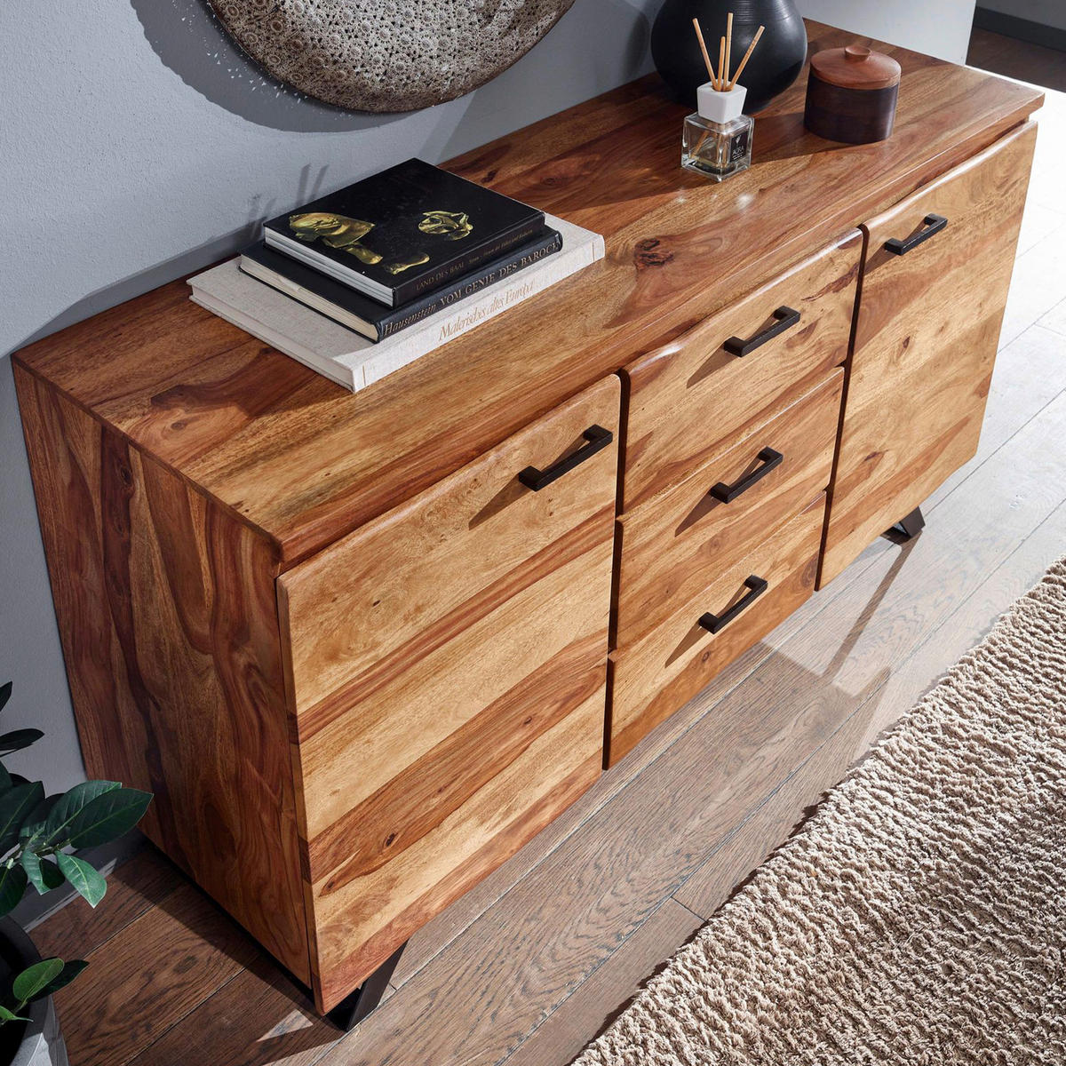 SIDEBOARD  in 145/82/45 cm  - Sheeshamfarben/Schwarz, Design, Holz/Metall (145/82/45cm) - MID.YOU